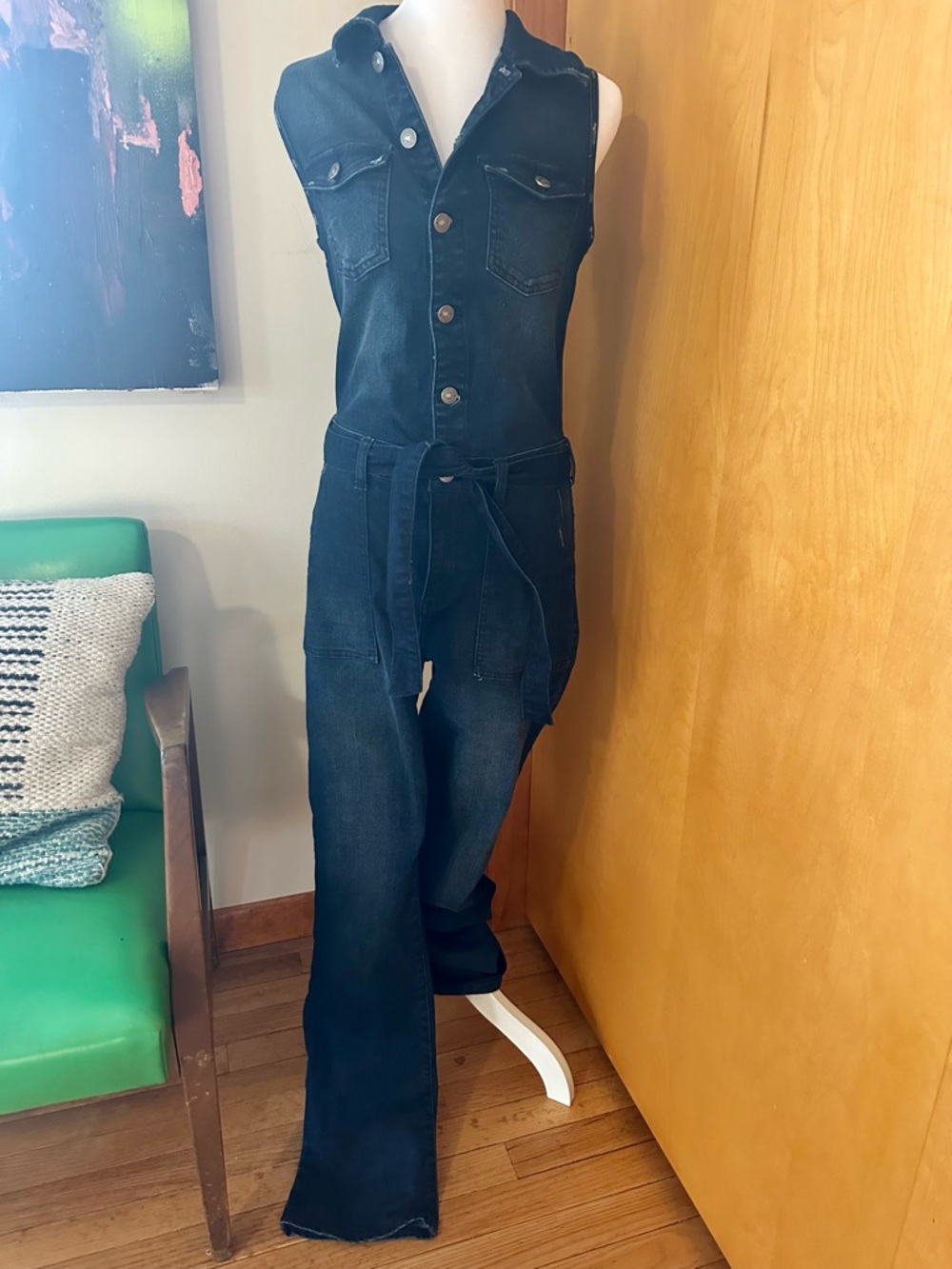 Rewash Black Denim Sleeveless Jumpsuit - Boot Cut